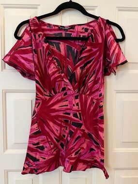 Betsey Johnson Pink & Magenta Tropical Wrap-Style Blouse